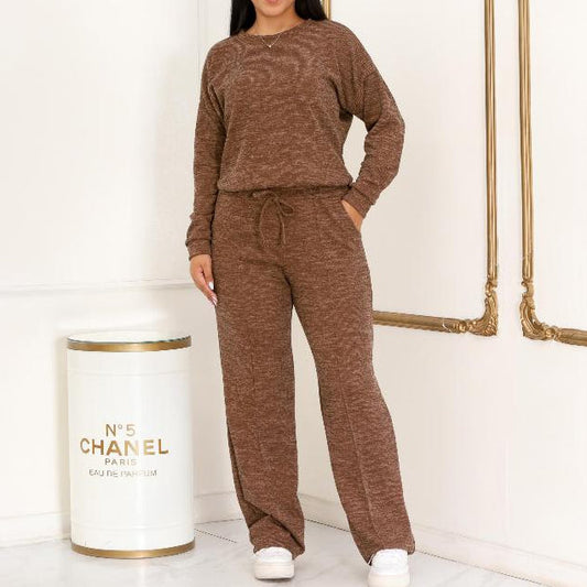 Conjunto Femenino Lanzinha Ribi canelada 2 Peças Blusa e Pantalona plus size