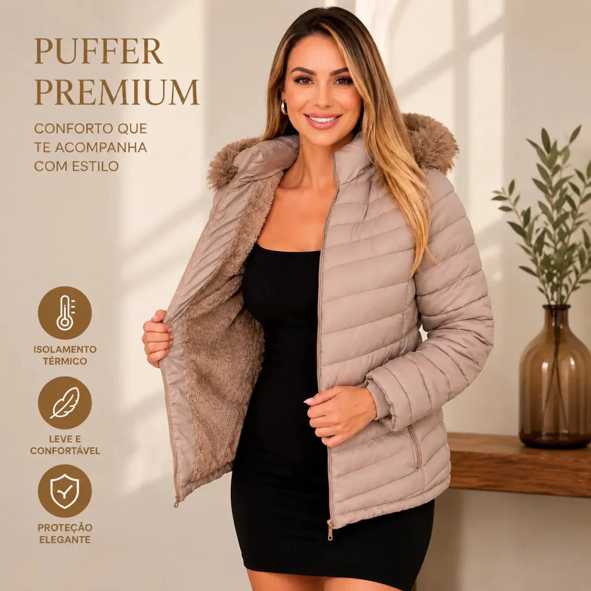 Jaqueta Puffer Peluciada Feminina | Promoção de Inverno