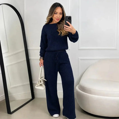 Kit 2 Conjuntos Feminino Canelado em Tricot (Blusa + Calça)