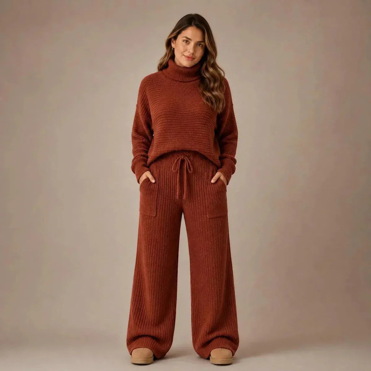 Conjunto Tatiana de Tricot Mousse — Blusa Gola Alta + Calça