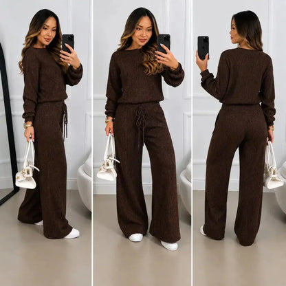 Conjunto Feminino Canelado em Tricot (Blusa + Calça) | PROMOÇÃO DE INVERNO