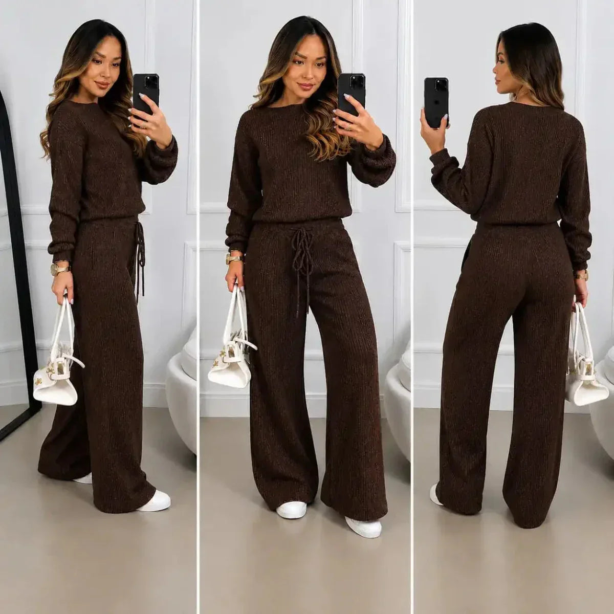 Kit 2 Conjuntos Canelado em Tricot | Promoção de Inverno