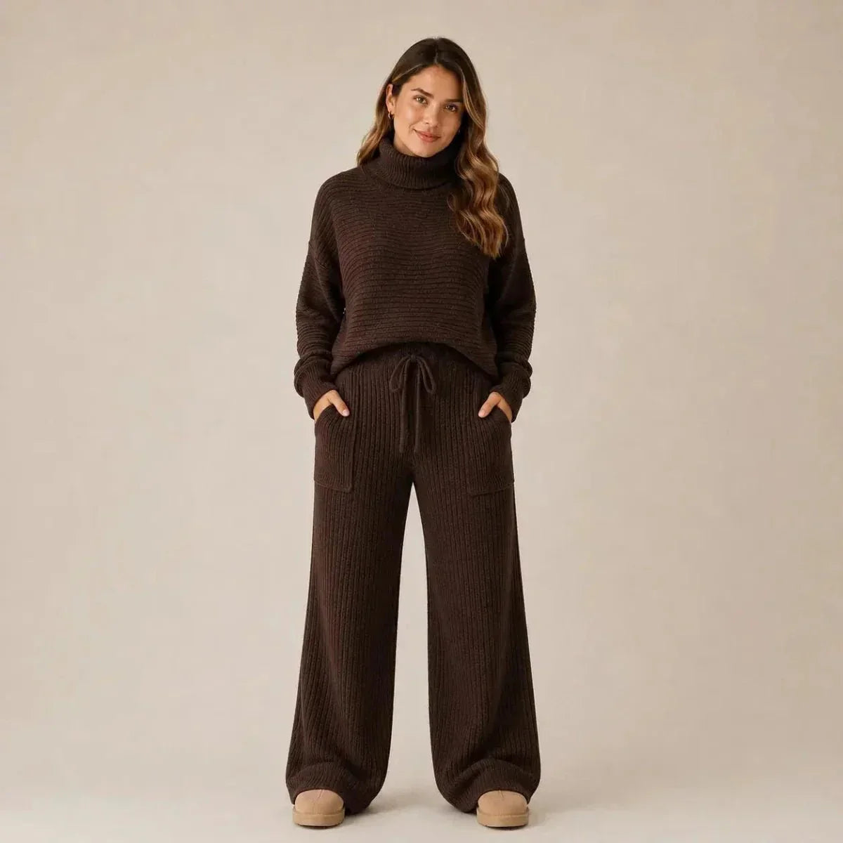 Conjunto Tatiana de Tricot Mousse (Blusa Gola Alta + Calça)