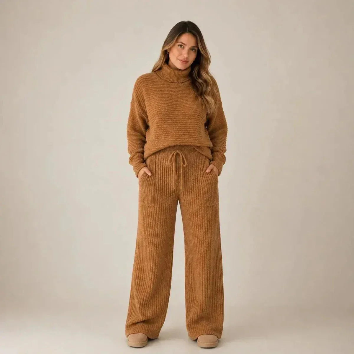 Conjunto Tatiana de Tricot Mousse (Blusa Gola Alta + Calça)