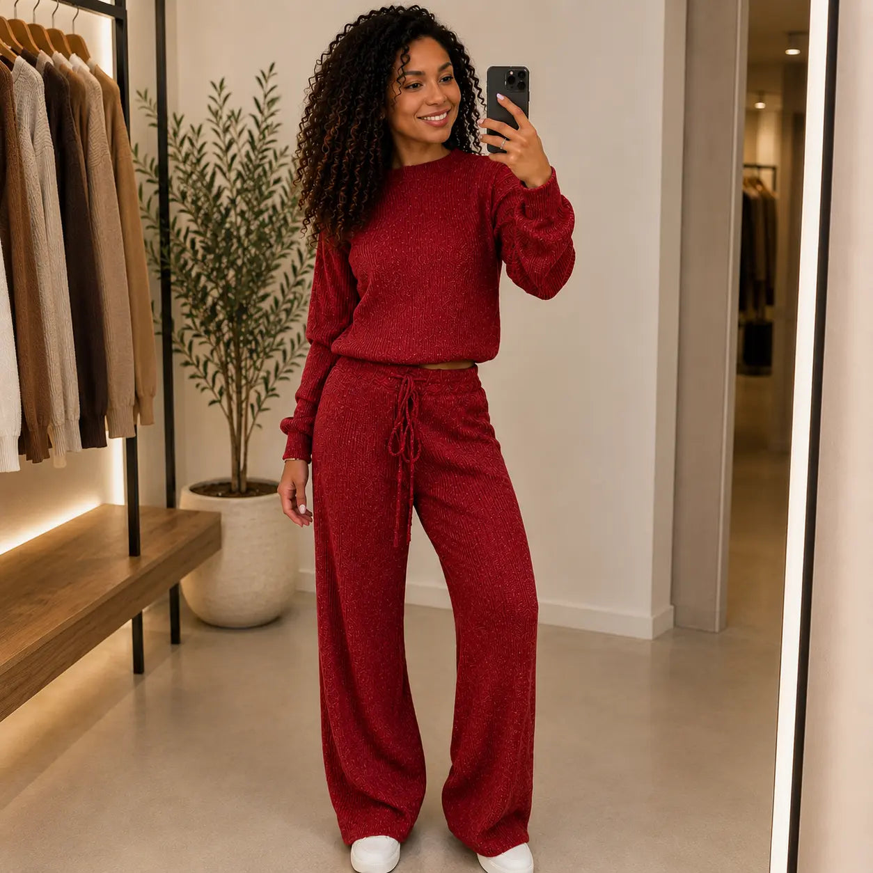 Conjunto Paty — Blusa e Calça Canelada em Tricot | Oferta de Inverno